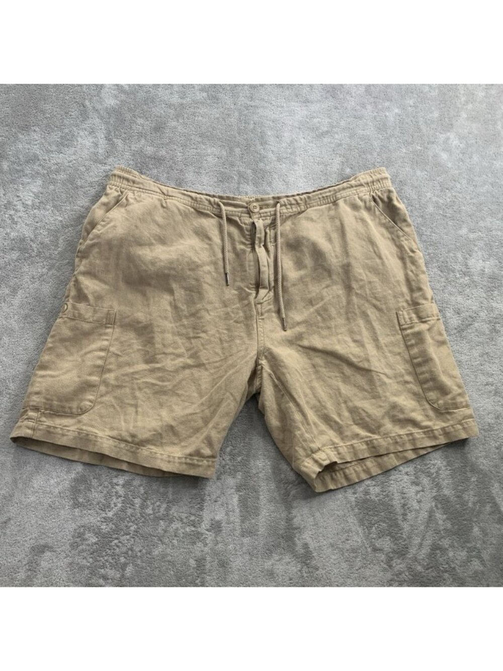 Reyn Spooner Cargo Shorts Men’s XXL Khaki Linen Blend Elastic Waist Resort Camp